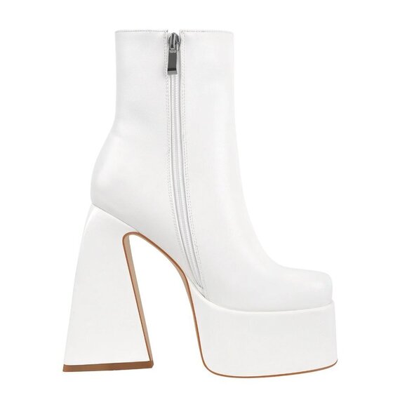 ONLYMAKER White Platform Chunky Heeled Ankle Boots Super Soft Vegan Leather 15 - Picture 1 of 16